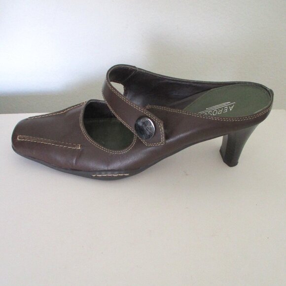 Aerosoles "Snapped" Womens Brown Leather Mule w/2.5" Heel - Size 8M - Picture 1 of 8